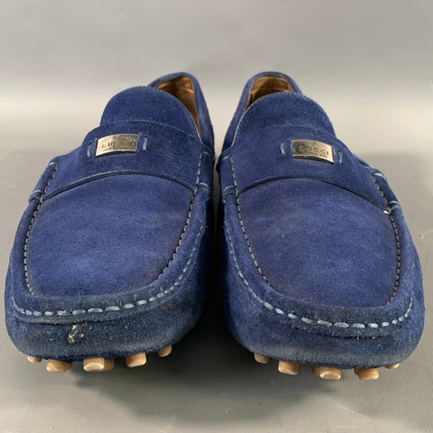 GUCCI Size 11 Blue Suede Slip On Loafers