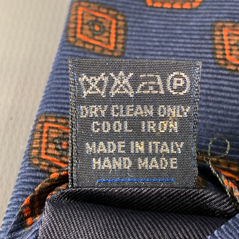 FACONNABLE Navy Orange Diamond Silk Tie