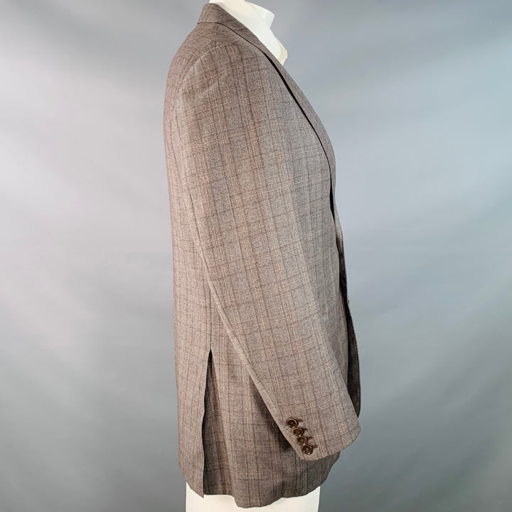 CANALI Size 42 Regular Brown Tan Plaid Wool Notch Lapel Sport Coat