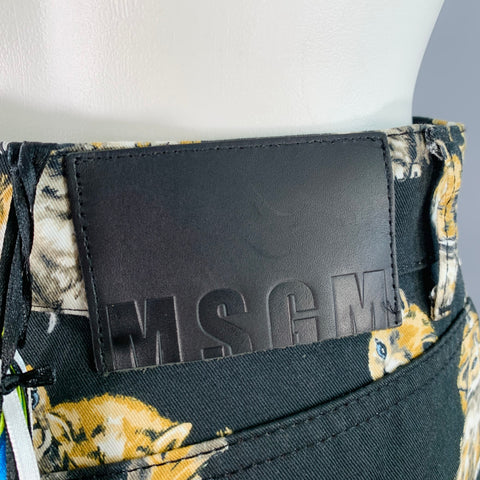 MSGM Size 4 Black Khaki White Cats Cotton Jean Cut Casual Pants