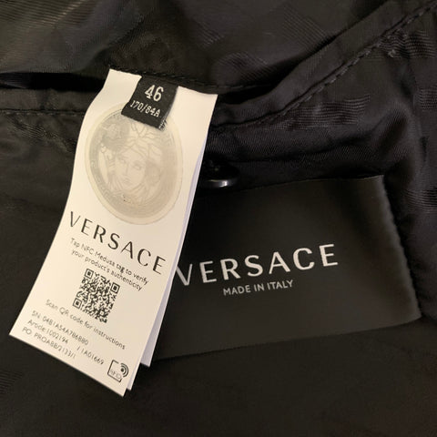 VERSACE Size 36 Black Camel Lambskin Leather Furr Collar Notch Lapel Jacket