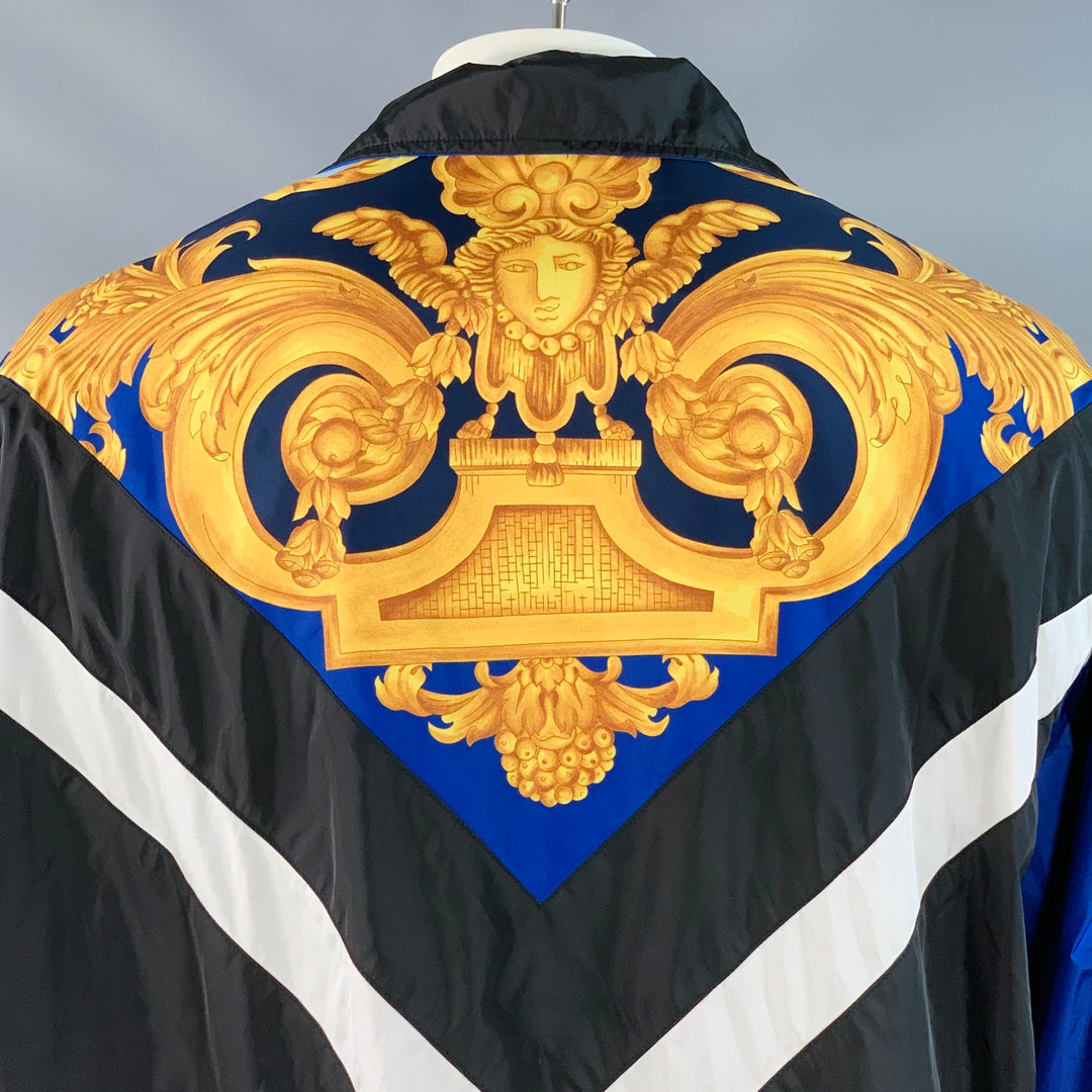 VERSACE Size XXL Black Blue Gold Baroque Polyamide Blend Windbreaker Jacket