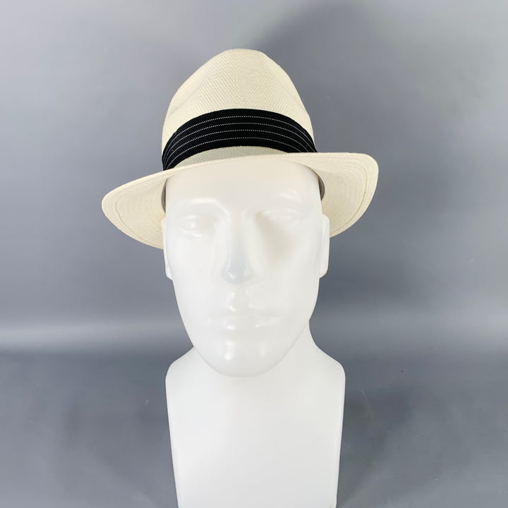 GOORIN BROTHERS Size S Cream Black Woven Straw Fedora Hat