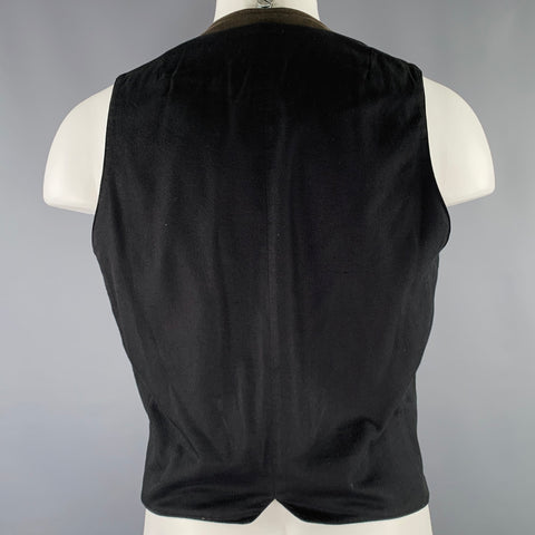 DRIES VAN NOTEN Size 40 Black Dark Green Cotton Blend Embroidery Vest