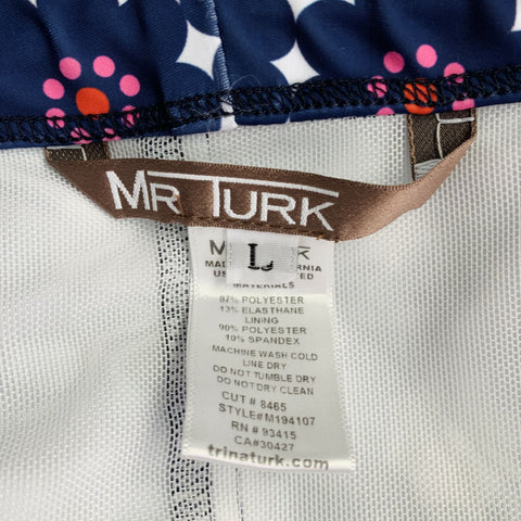 MR TURK Size L Navy White Pink Floral Nylon Blend Mesh Swim Trunks