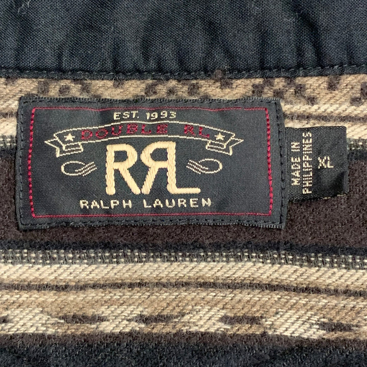 RRL by RALPH LAUREN Size XL Brown Black Jacquard Cotton Wool One Pocket Western Long Sleeve Shirt