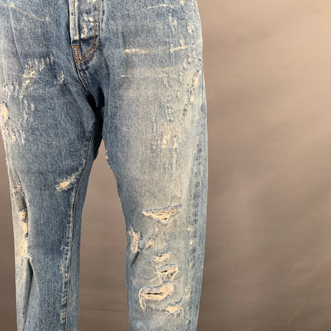 PRPS Size 28 El Camino Blue Cotton Distressed Tapered Jeans