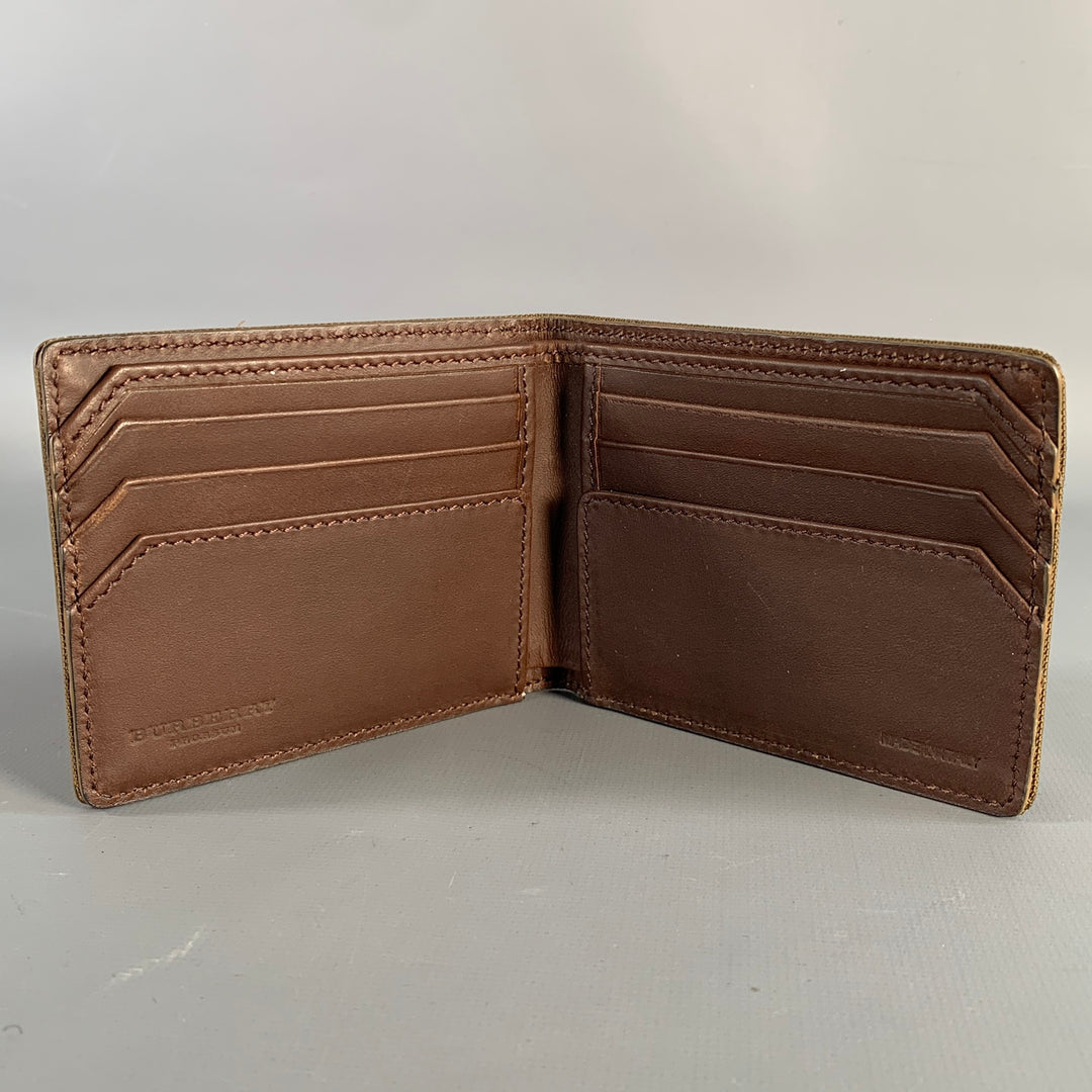 BURBERRY PRORSUM Green Brown Canvas Leather Wallet