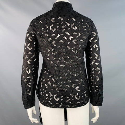 NEIL BARRETT Size L Black Cotton Eyelet Lace Asymmetrical Button Up Shirt