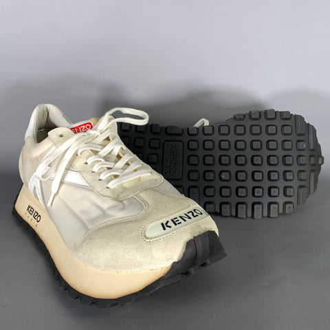 KENZO Size 9.5 White Nylon Lace Up Sneakers