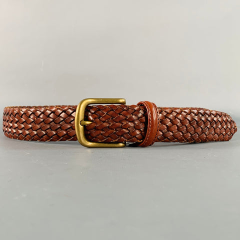 CROCKETT & JONES Size 34 Brown Brass Braided Leather Belt