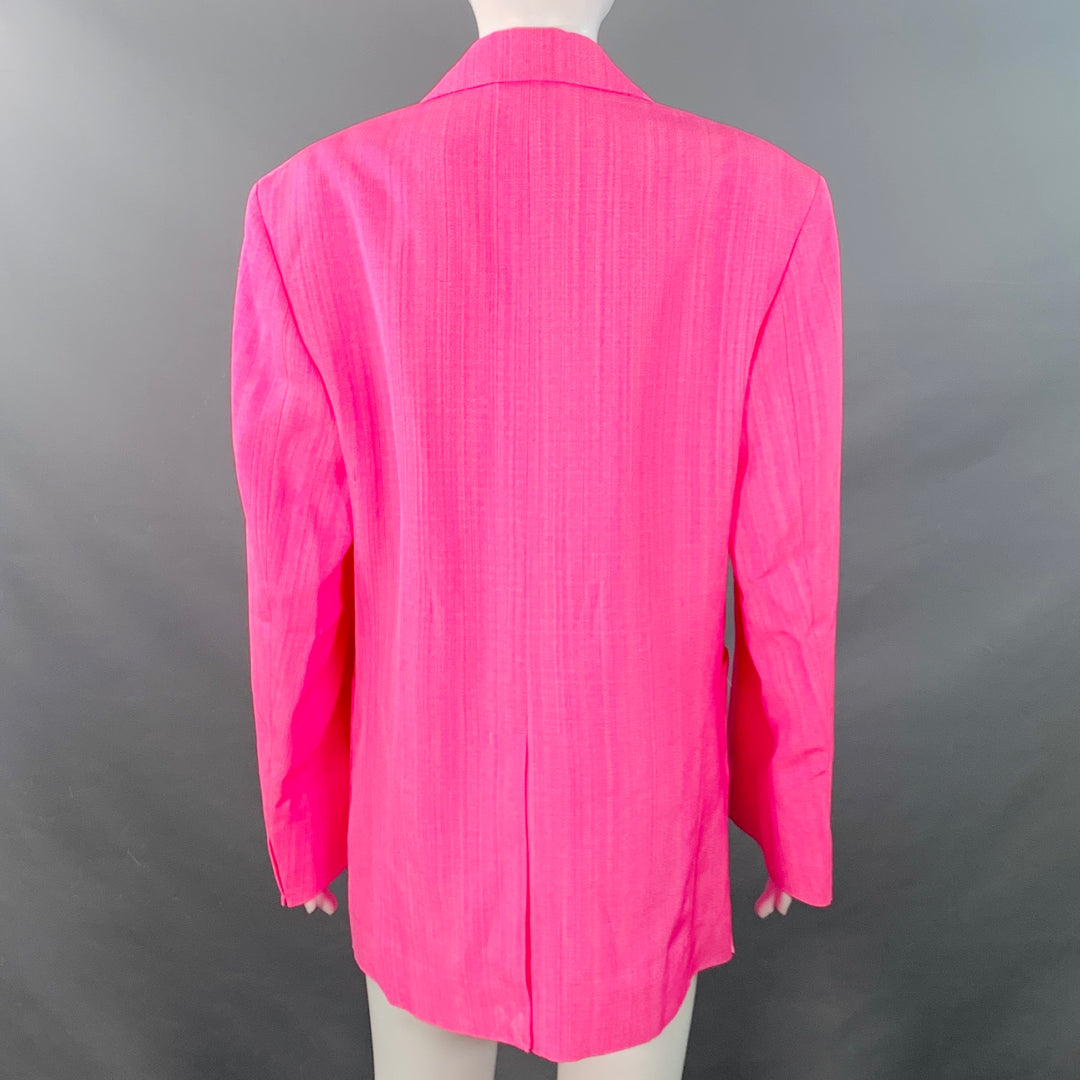 JACQUEMUS Size S Le Coup de Soleil Neon Pink White Viscose Silk Notch Lapel Jacket Blazer