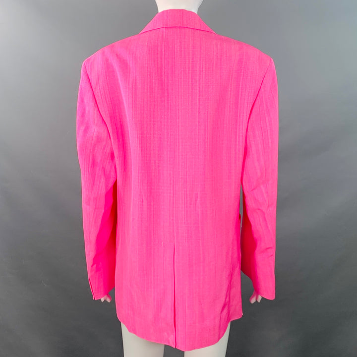JACQUEMUS Size S Le Coup de Soleil Neon Pink White Viscose Silk Notch Lapel Jacket Blazer