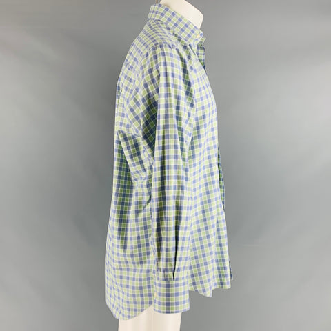 DAVID DONAHUE Taille XL Chemise à manches longues en coton à carreaux bleu vert