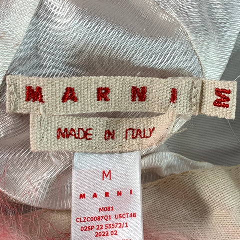 MARNI Red White Lamb Shearling Fur Hook Loop Baseball Cap