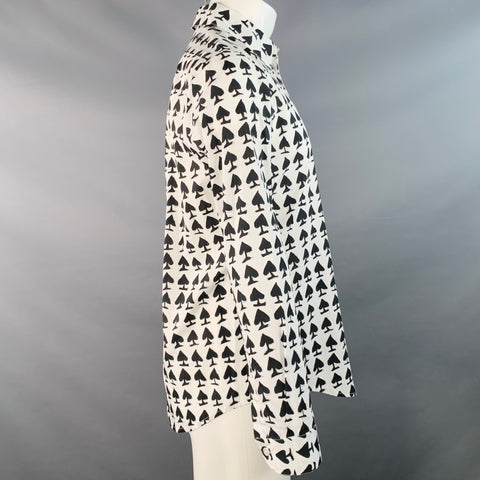 PETER JENSEN Size S White Black Spades Cotton One Pocket Long Sleeve Shirt