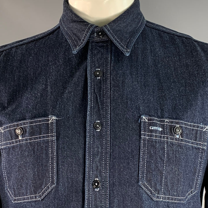 GUSTIN Size XXL Navy White Twill Cotton Trucker Jacket