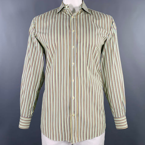 ETRO Size XL Multi Color Stripe Cotton Long Sleeve Shirt