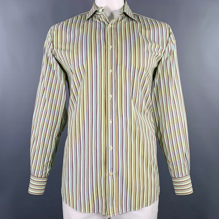 ETRO Size XL Multi Color Stripe Cotton Long Sleeve Shirt