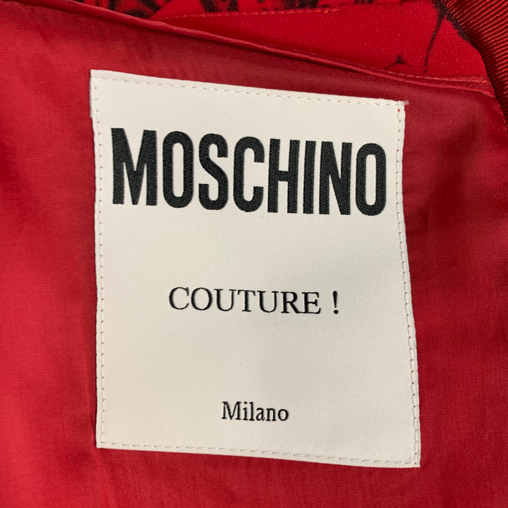 MOSCHINO Size 6 Red Black Viscose Blend Figures Bow Cocktail Dress