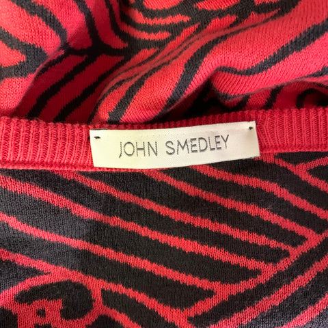 JOHN SMEDLEY Size M Red Black Abstract Ribbed Pullover