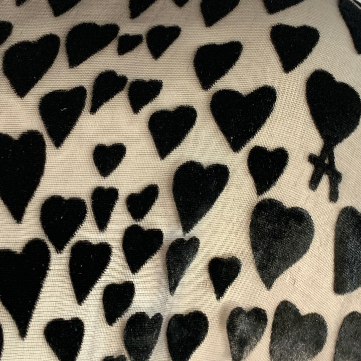 AMI by ALEXANDRE MATTIUSSI Size M Black Burnout Hearts Viscose Silk Long Sleeve Shirt