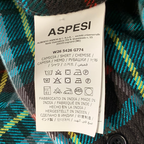 ASPESI Size XS Aqua Multi Color Plaid Cotton Oversized Longline Long Sleeve Shirt