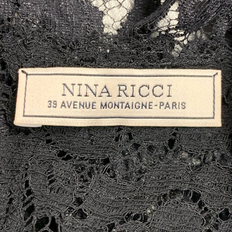 NINA RICCI Size S Black Lace Back Zip Up Dress Top