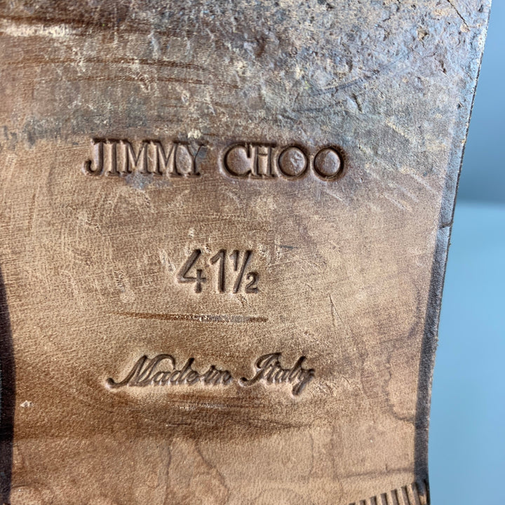 JIMMY CHOO Talla 8.5 Mocasines sin cordones de cuero texturizado color topo