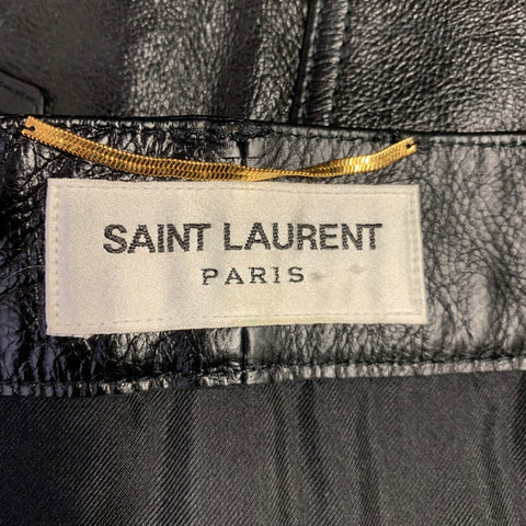 SAINT LAURENT Size 10 Black Calfskin Leather Mini Skirt