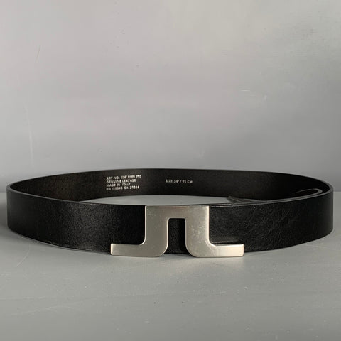 J.LINDEBERG Ceinture en cuir noir et argent, taille 34