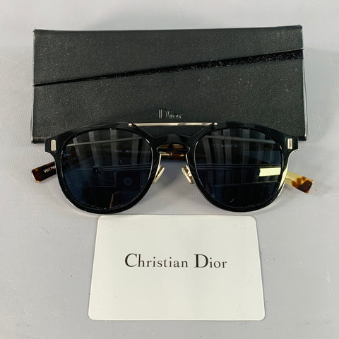 DIOR HOMME Black Tortoiseshell Acetate Aviator Sunglasses