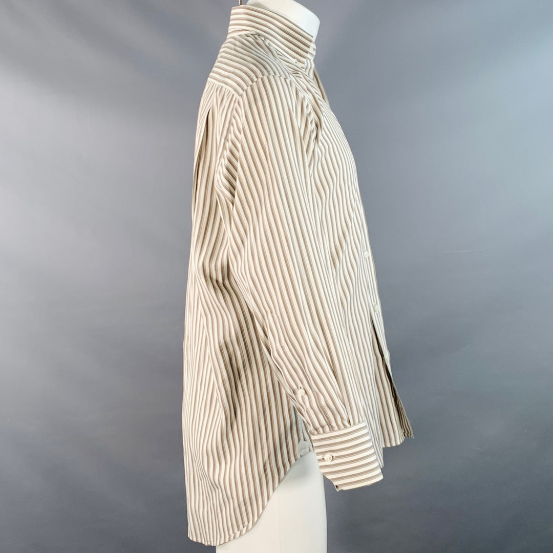 LORO PIANA Size M Brown Cream Stripe Cotton One Pocket Long Sleeve Shirt