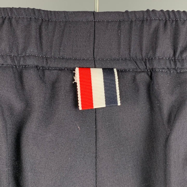 THOM BROWNE Talla M Pantalones casuales con cinturilla elástica de lana a rayas blancas y azul marino