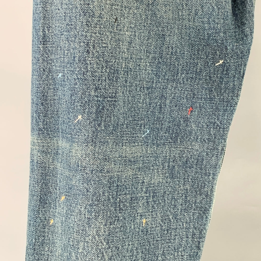 UNDERCOVER Size 30 Blue Multi Color Embroidery Cotton Relaxed Drop Crotch Jeans