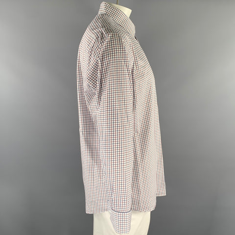 LORDS TAYLOR Size L White Navy Red Check French Cuff Long Sleeve Shirt