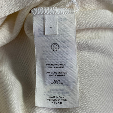 THE ROW Size L Cream Merino Wool Cashmere Crew Neck Pullover