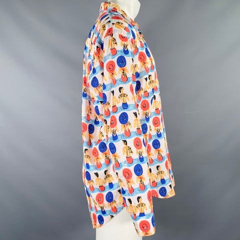 OUR LEGACY Size 40 Blue Red Figures Beach Cotton Long Sleeve Shirt