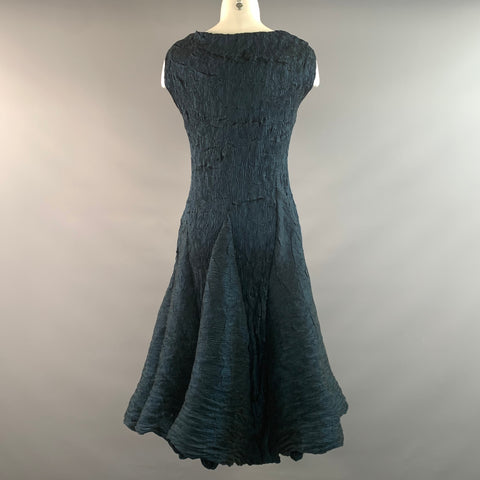 ANETT ROSTEL Size 4 Navy Polyester Crinkled Cowl Neck Knee-Length Dress