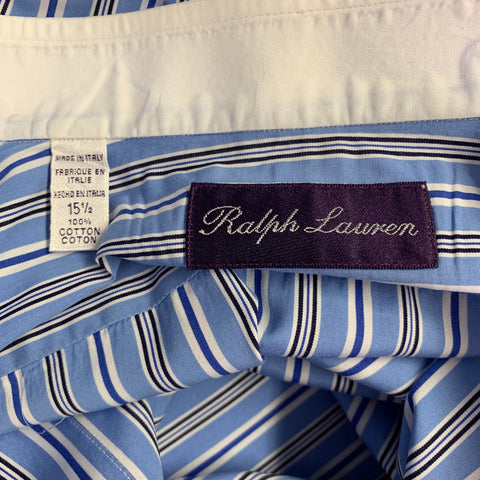 RALPH LAUREN Size M Blue White Stripe Cotton Spread Collar Long Sleeve Shirt