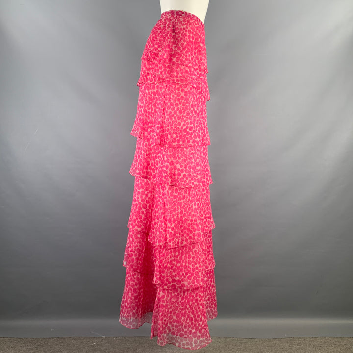OSCAR DE LA RENTA Size 8 Pink White Dots Ruffle Long Skirt