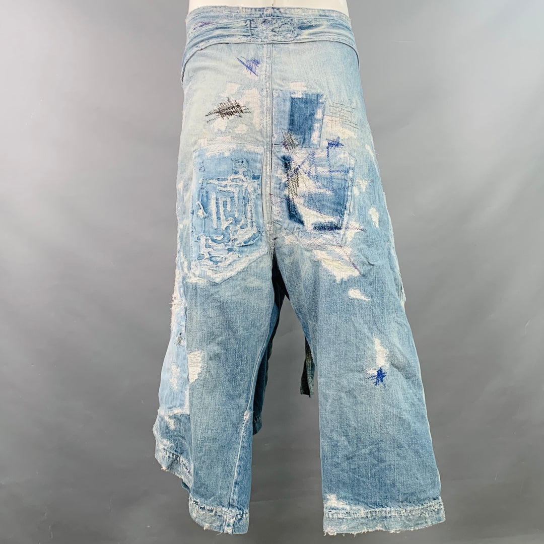 KAPITAL KOUNTRY Size L Crash Reissue Blue White Distressed Cotton Drop-Crotch Casual Pants
