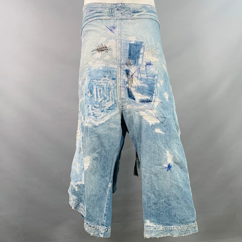 KAPITAL KOUNTRY Size L Crash Reissue Blue White Distressed Cotton Drop-Crotch Casual Pants