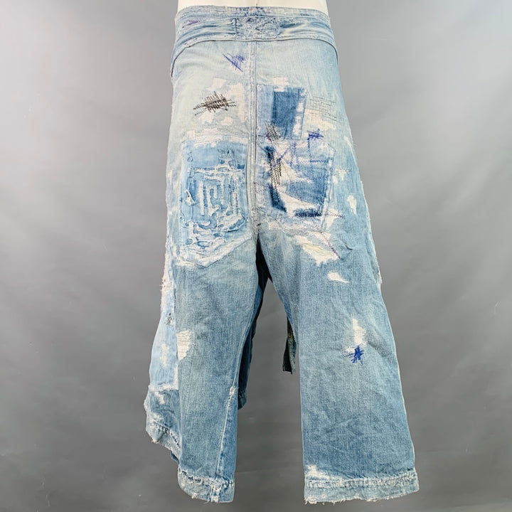 KAPITAL KOUNTRY Size L Crash Reissue Blue White Distressed Cotton Drop-Crotch Casual Pants
