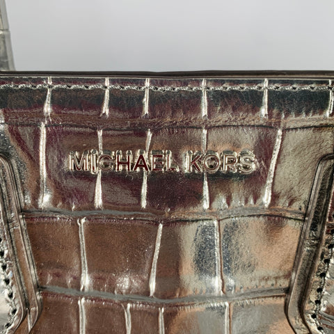 MICHAEL KORS Silver Embossed Leather Top Handles Handbag