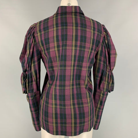 RALPH LAUREN Collection Size 4 Purple & Taupe Plaid Cotton Blouse
