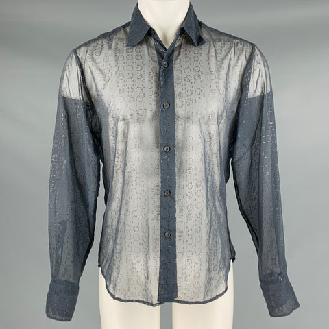 GENE MEYER Size M Grey Polyester Geometric Dots Button Up Long Sleeve Shirt
