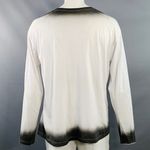 ISABEL BENENATO Size XL White Grey Ombre Cotton Scoop Neck Pullover