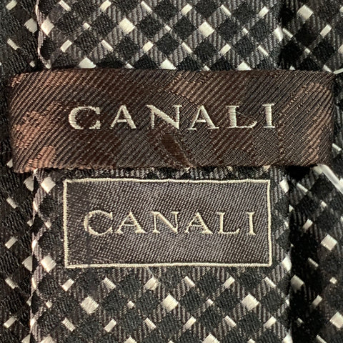 CANALI Black White Plaid Silk Tie