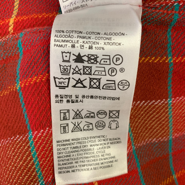 LEVI'S VINTAGE CLOTHING Size XL Red Orange Blue Plaid Cotton Long Sleeve Shirt